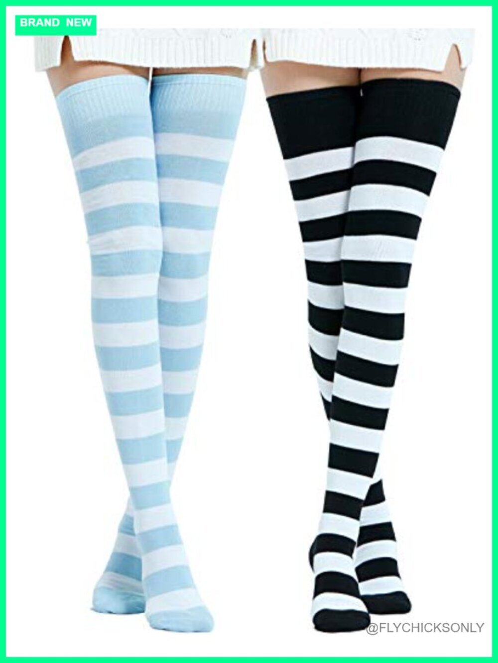 Extra Long Cotton Stripe Thigh High Socks Over the Knee